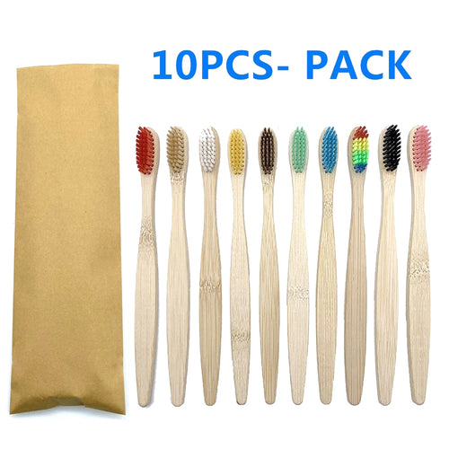 10 Pieces Bamboo Toothbrush in different colors with Soft Bristles - bamboobud.com