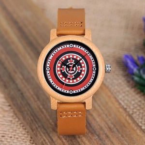 Bamboo Watch for women in red circle pattern round face, Model BB912 - Bamboobud