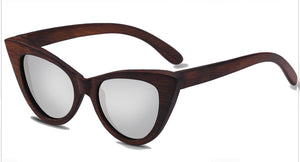 Cat Eye Bamboo Vintage Polarized UV400 Sunglasses with case - BB323