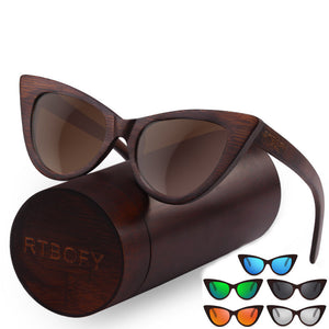 Cat Eye Bamboo Vintage Polarized UV400 Sunglasses with case - BB323