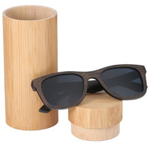 Bamboo sunglasses men, women polarized UV400 mirror all wood sunglasses, color black with tube case, Model BB412 - bamboobud.com
