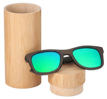 Bamboo sunglasses men, women polarized UV400 mirror all wood sunglasses, color green with tube case, Model BB412 - bamboobud.com