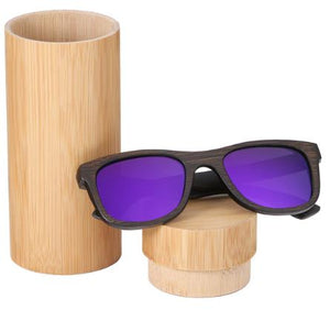 Bamboo sunglasses men, women polarized UV400 mirror all wood sunglasses, color purple with tube case, Model BB412 - bamboobud.com