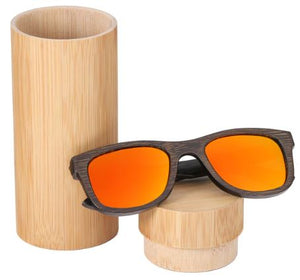 Bamboo sunglasses men, women polarized UV400 mirror all wood sunglasses, color red with tube case, Model BB412 - bamboobud.com