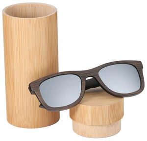 Bamboo sunglasses men, women polarized UV400 mirror all wood sunglasses, color silver with tube case, Model BB412 - bamboobud.com