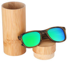 Bamboo sunglasses men women rugged design polarized UV400 all wood sunglasses, color green with tube case, Model BB718 - bamboobud.com