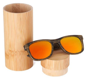 Bamboo sunglasses men women rugged design polarized UV400 all wood sunglasses, color red with tube case, Model BB718 - bamboobud.com
