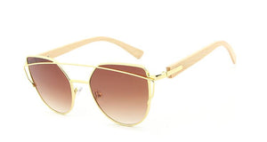 Bamboo Sunglasses Polarized UV400 Butterfly style, color gold tea, Model BB602 - bamboobud.com