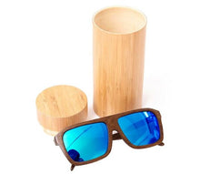 Bamboo Sunglasses Polarized UV400 Wrap Design, color blue with box, Model BB312 - bamboobud.com