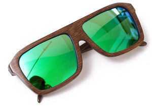 Bamboo Sunglasses Polarized UV400 Wrap Design, color green, Model BB312 - bamboobud.com