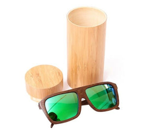 Bamboo Sunglasses Polarized UV400 Wrap Design, color green with box, Model BB312 - bamboobud.com