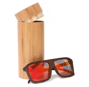 Bamboo Sunglasses Polarized UV400 Wrap Design, color red with box, Model BB312 - bamboobud.com