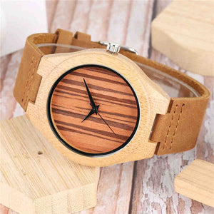 Bamboo Watch Analog Quartz Natural wood stripe face, Model BB928 - Bamboobud