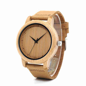 Bamboo Watch for Men Women With Soft Leather Strap, Model BB934 - Bamboobud