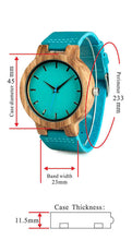 Bamboo Watch Japanese Quartz with Blue Leather Strap and matching Blue Face, Model BB936 - Bamboobud