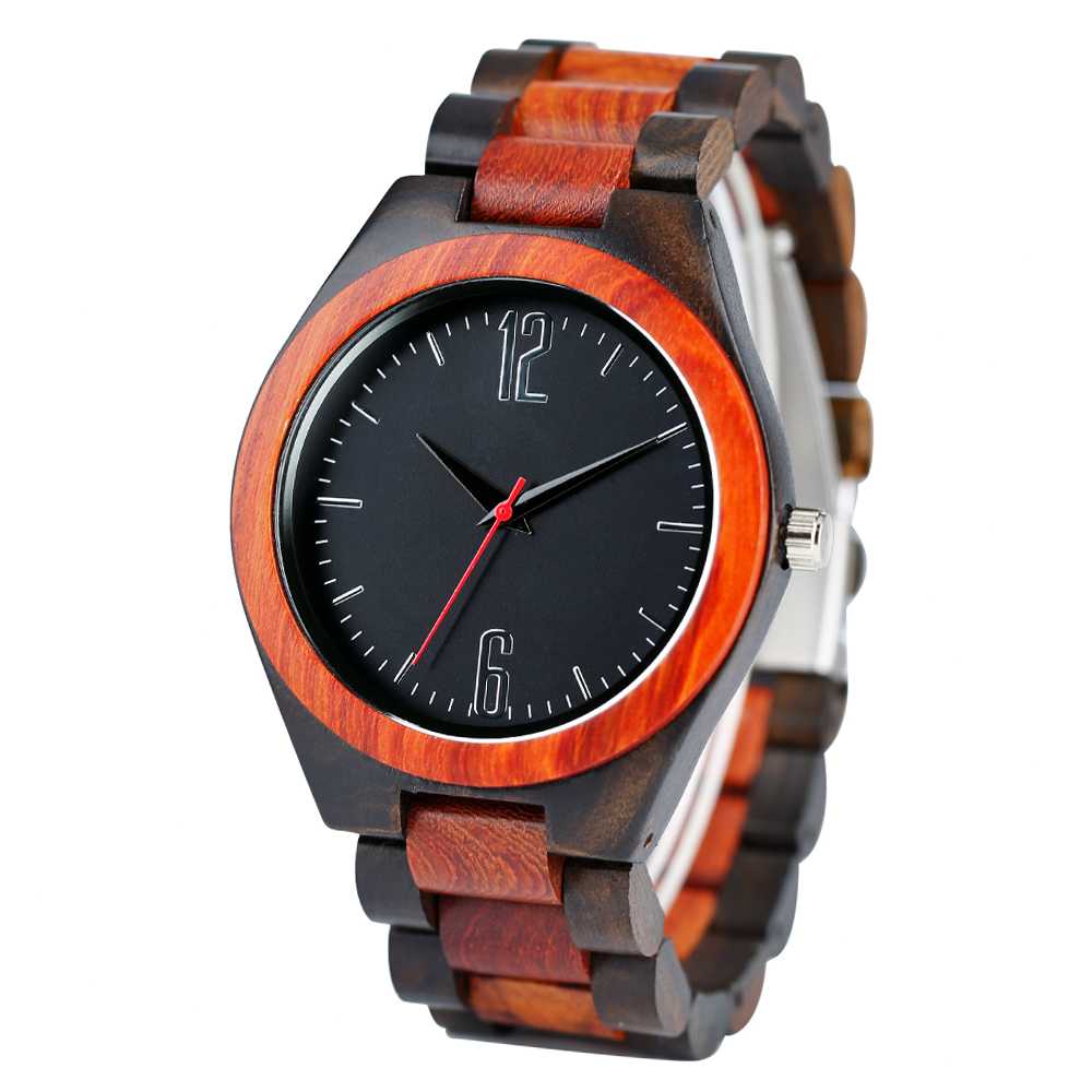 Bamboo Wooden Watch with number face in contrast wood shade, Model BB918 - Bamboobud