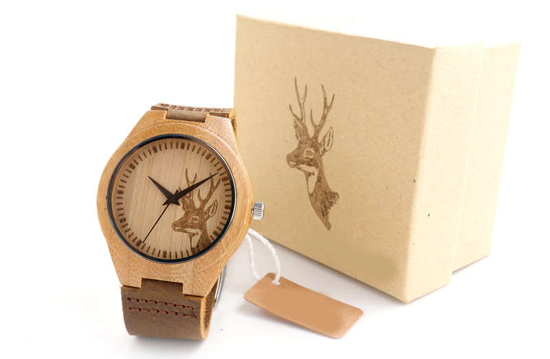 Bamboo Watch Wooden Elk Quartz Watch with Real Leather Strap, Model BB940 - Bamboobud