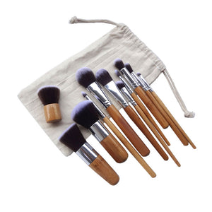 11 Pieces Bamboo Make Up Brush Set + Cosmetics Bag