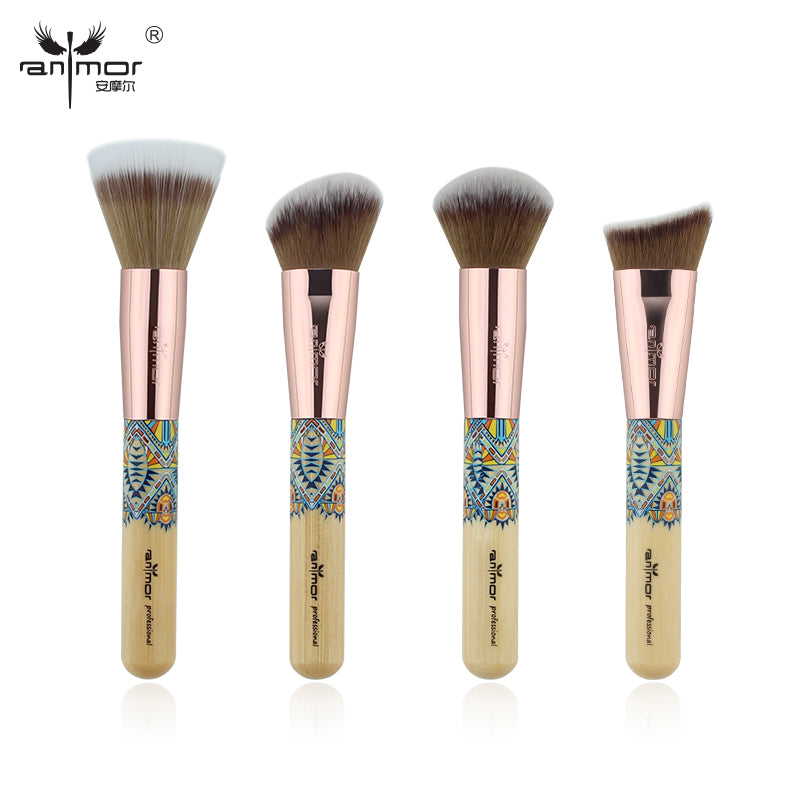 4 Piece Anmor Brand Bamboo Make Up Kabuki Brush Set