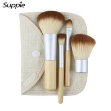 Supple Brand 4 Pieces Natural Bamboo Handle Makeup Brushes Set + Storage Pouch