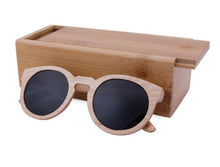 Round Bamboo Wood Sunglasses Polarized UV400, color black with box case, Model BB267 - bamboobud.com