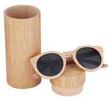 Round Bamboo Wood Sunglasses Polarized UV400, color black with tube case, Model BB267 - bamboobud.com
