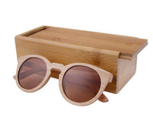 Round Bamboo Wood Sunglasses Polarized UV400, color brown with box case, Model BB267 - bamboobud.com
