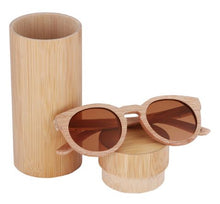 Round Bamboo Wood Sunglasses Polarized UV400, color brown with tube case, Model BB267 - bamboobud.com
