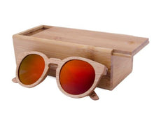 Round Bamboo Wood Sunglasses Polarized UV400, color red with box case, Model BB267 - bamboobud.com